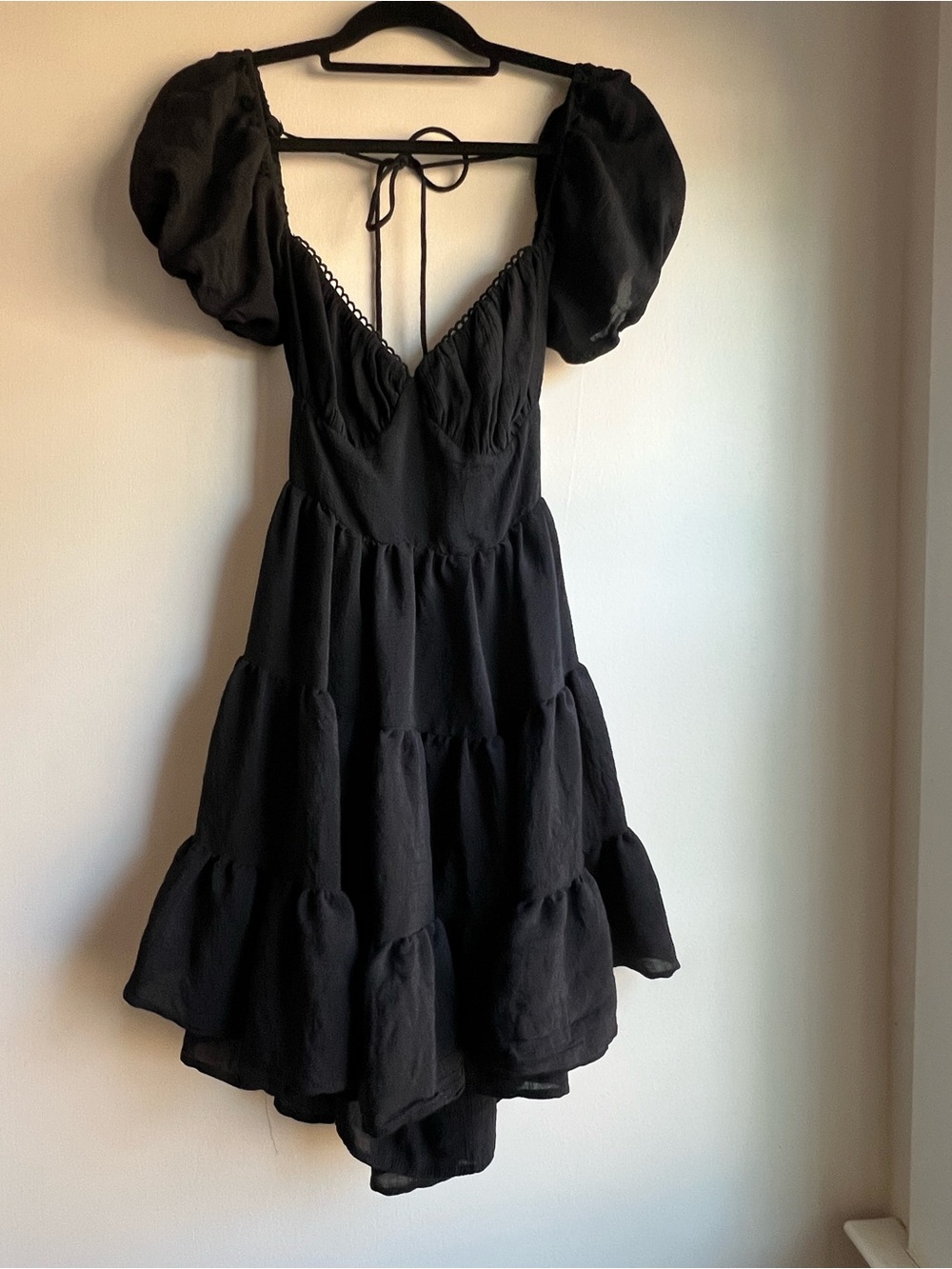 Princess Polly Black Puff-Sleeve Tiered Midi Dress